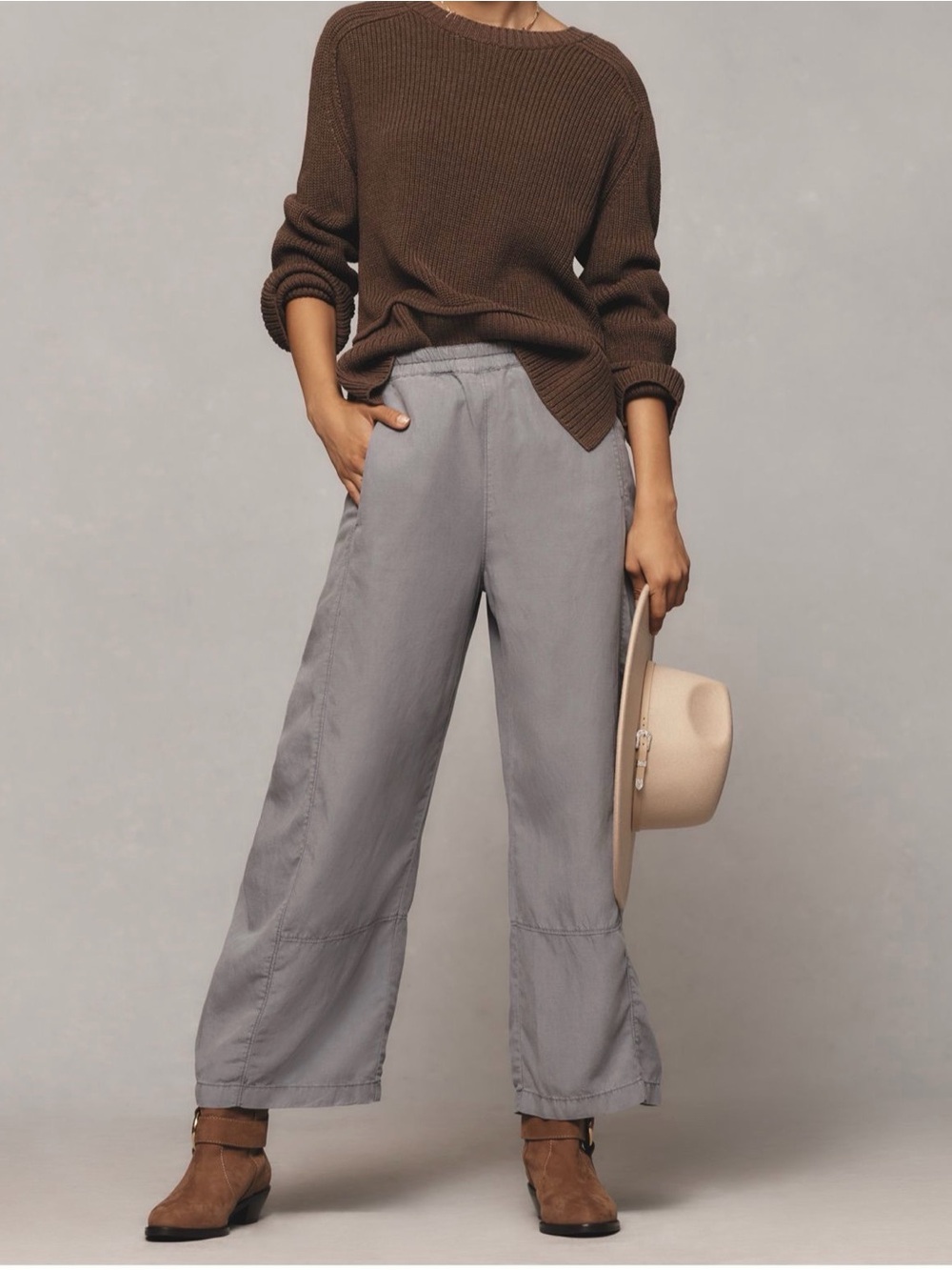 NWOT Pilcro Linen Blend Barrel Pants Relaxed Wide-Leg Women's Pants in Gray